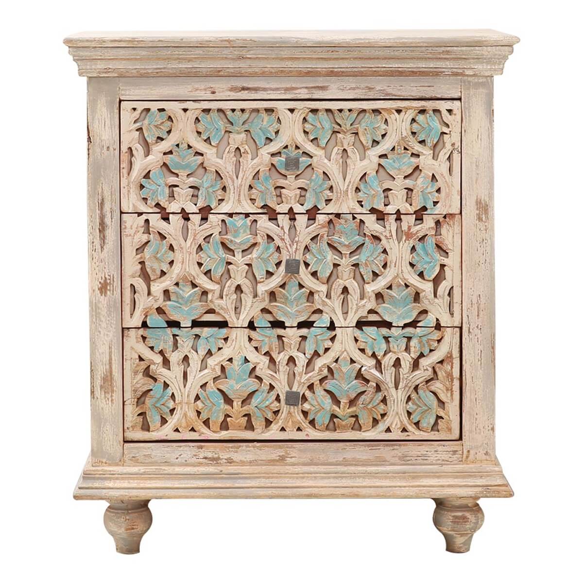 Dunstable Floral Hand-carved Solid Wood 3 Drawer Dresser
