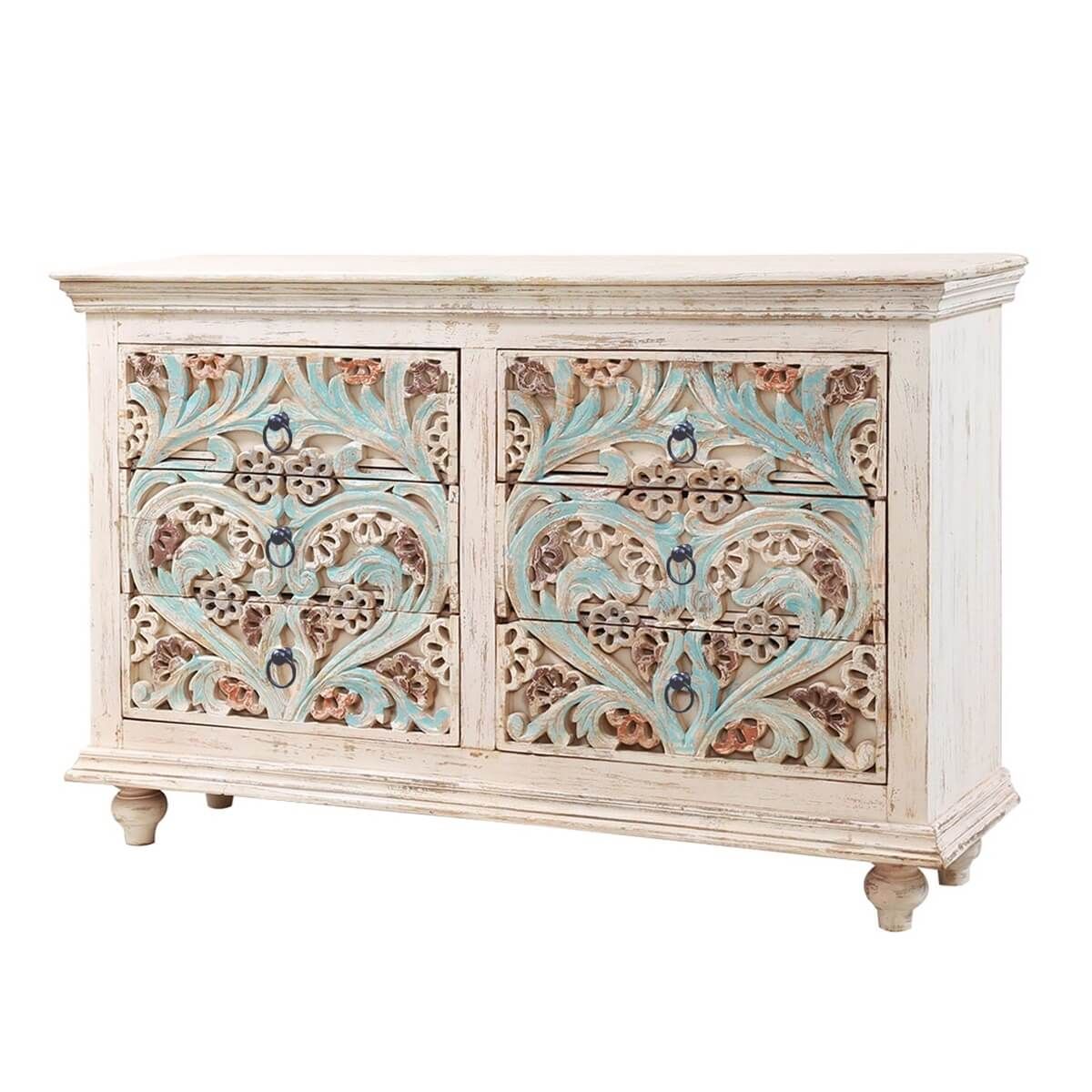 TANZA Hand-carved 6 Drawer Double Dresser