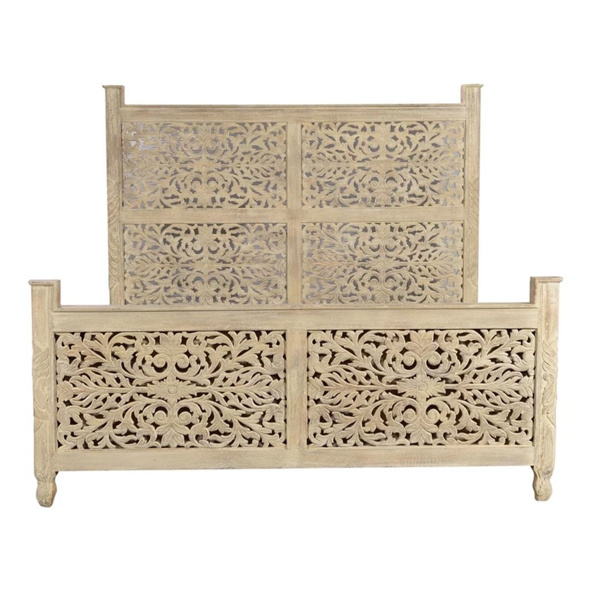 Sasha - Hand Carved Indian Solid Wooden Bed Frame