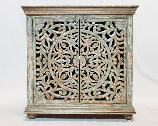 Indian Rustic Hand Carved Doors Buffet Sideboard