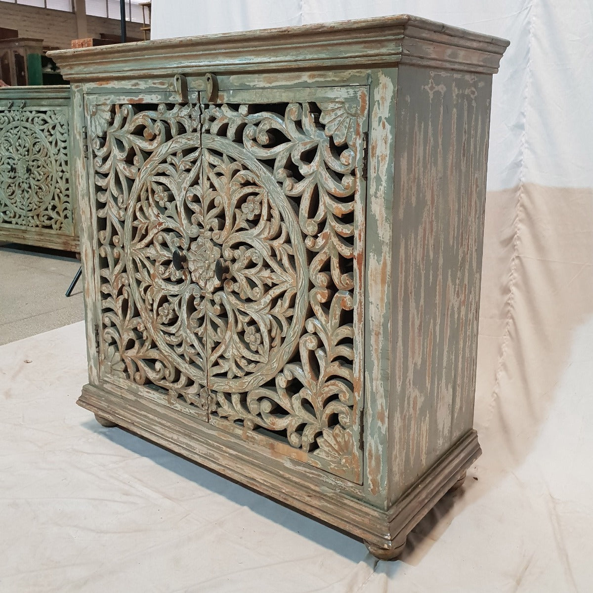 Indian Rustic Hand Carved Doors Buffet Sideboard