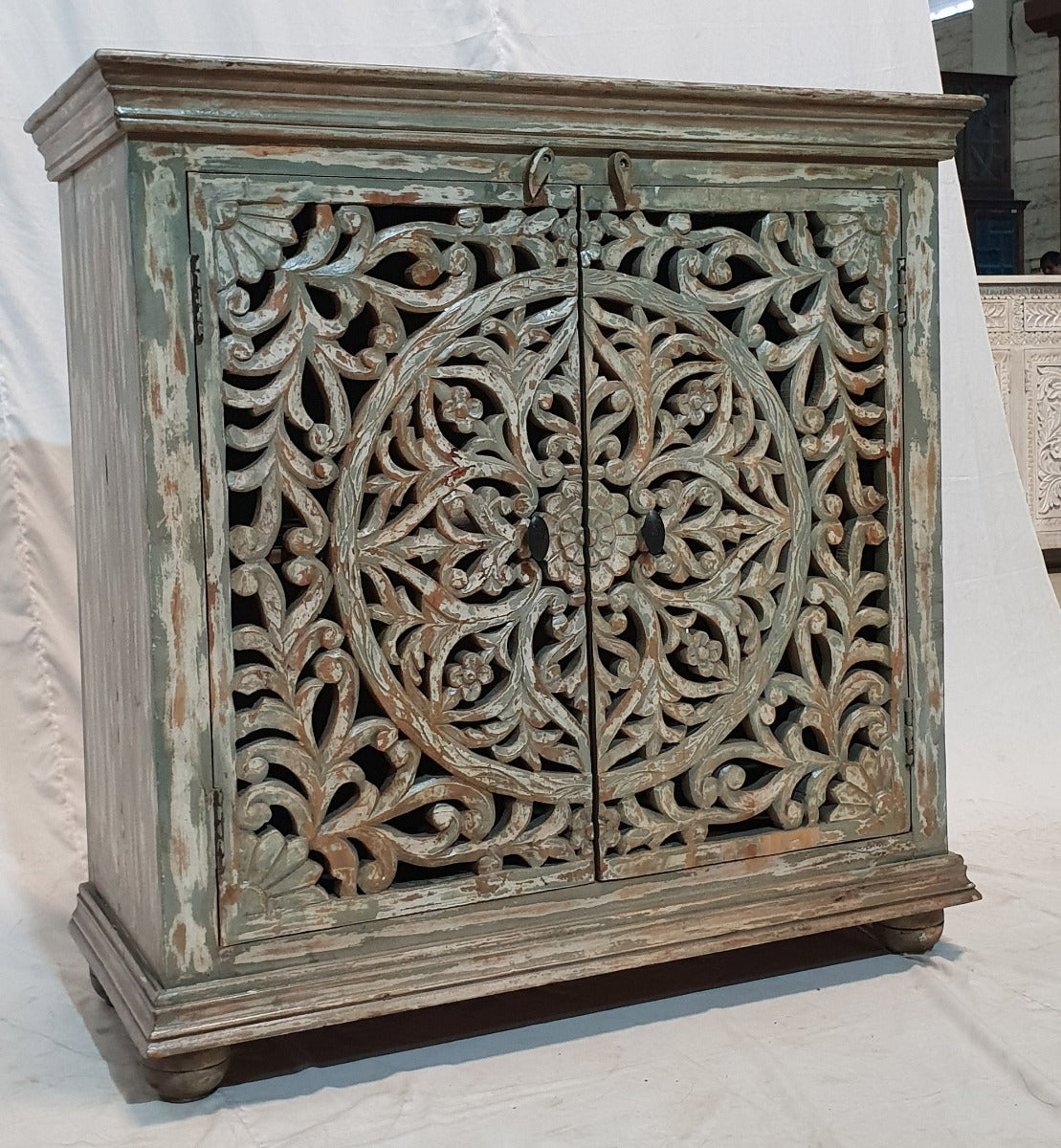 Indian Rustic Hand Carved Doors Buffet Sideboard