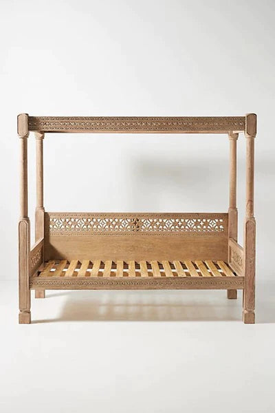 Hand Carved Canopy Style Solid Wooden Daybed / Out Door Seating/ Hand Made Daybed