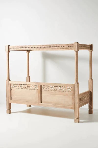Hand Carved Canopy Style Solid Wooden Daybed / Out Door Seating/ Hand Made Daybed