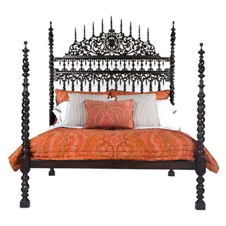 Spiral Kabak Hand Carved Solid Wooden Bed Frame