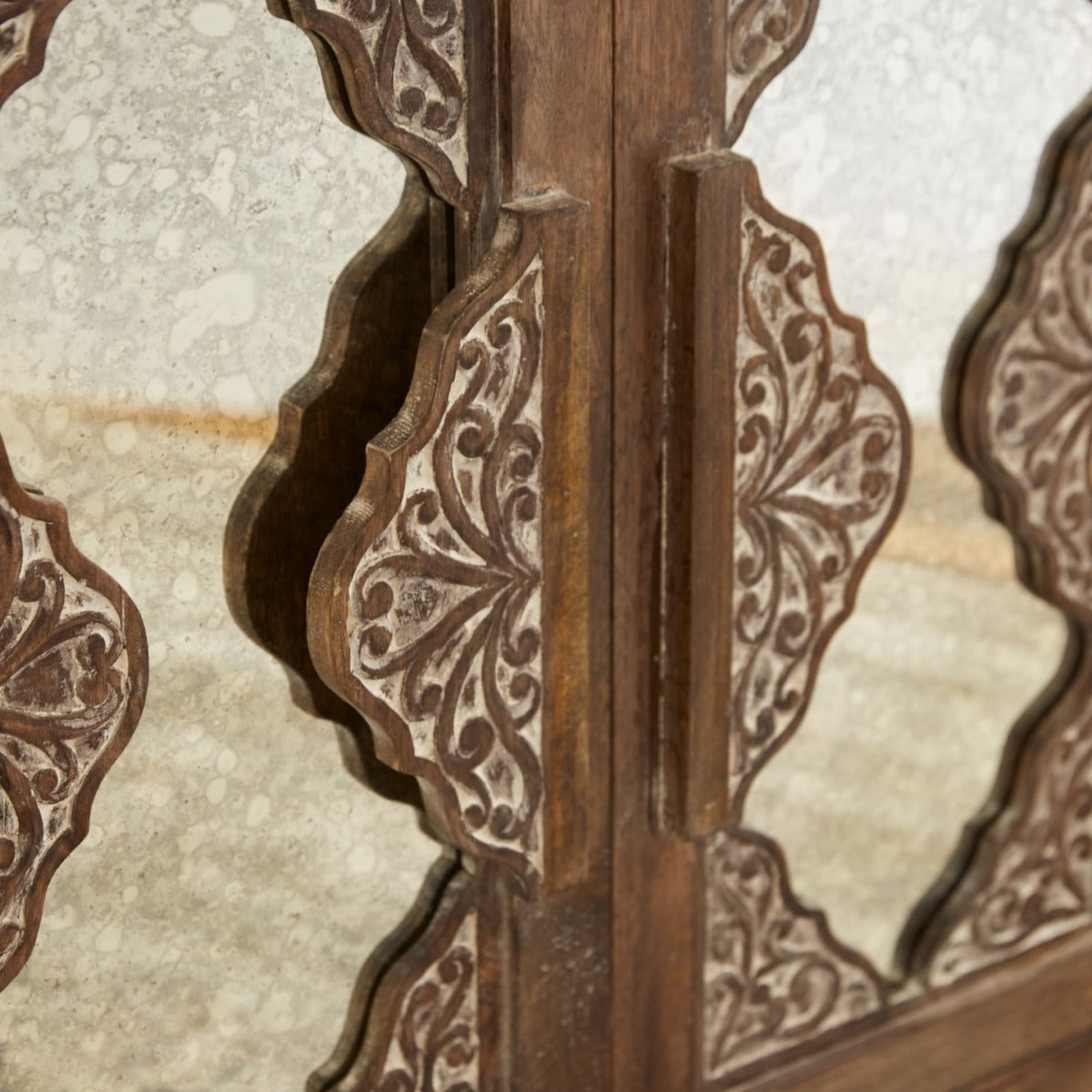 French Arched Carved Mirror Door Sideboard Honey