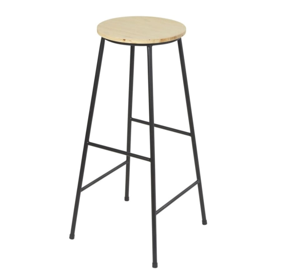 Anahaw Fir and Black Metal Industrial Bar Stool