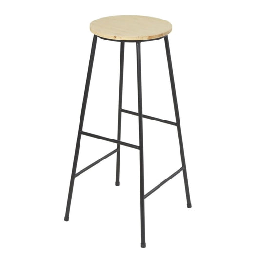 Anahaw Fir and Black Metal Industrial Bar Stool