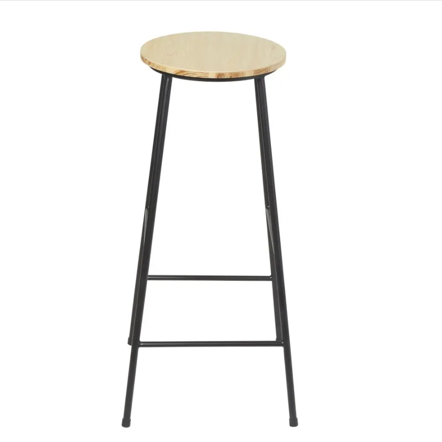 Anahaw Fir and Black Metal Industrial Bar Stool