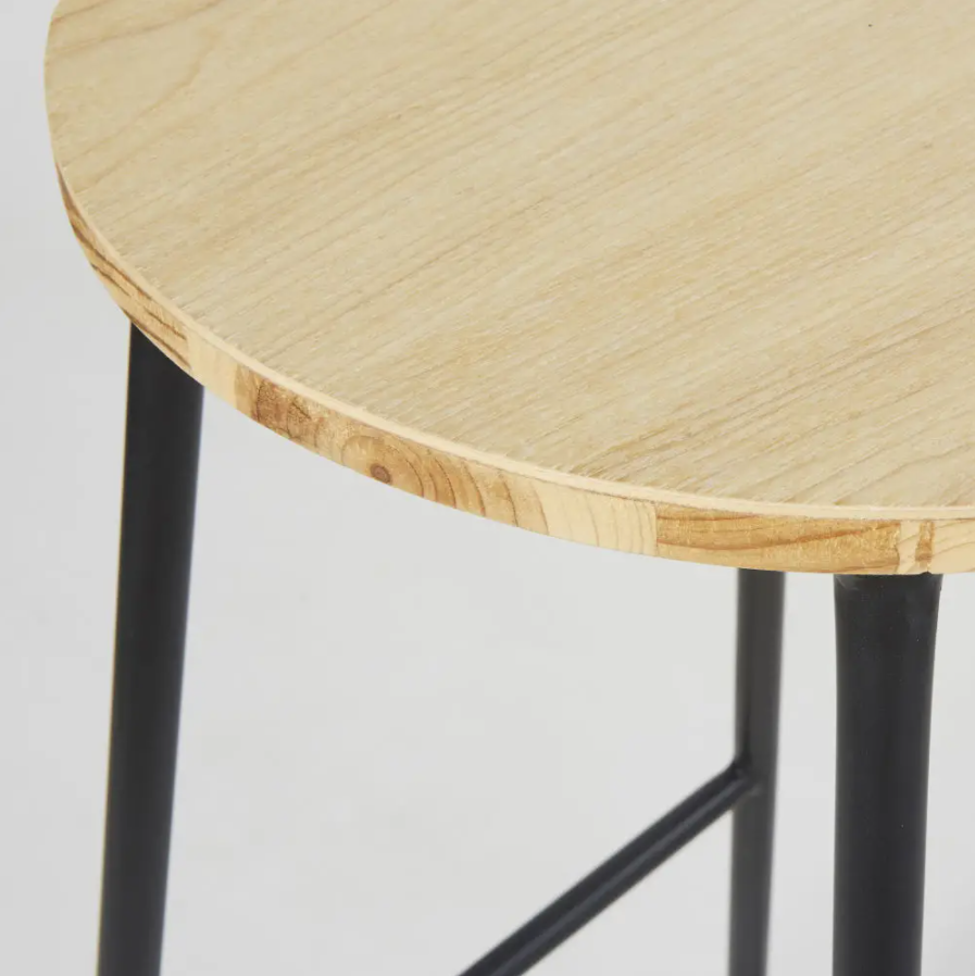 Anahaw Fir and Black Metal Industrial Bar Stool