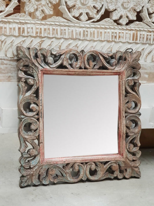 Rustic Floral Hand Carved Mirror
