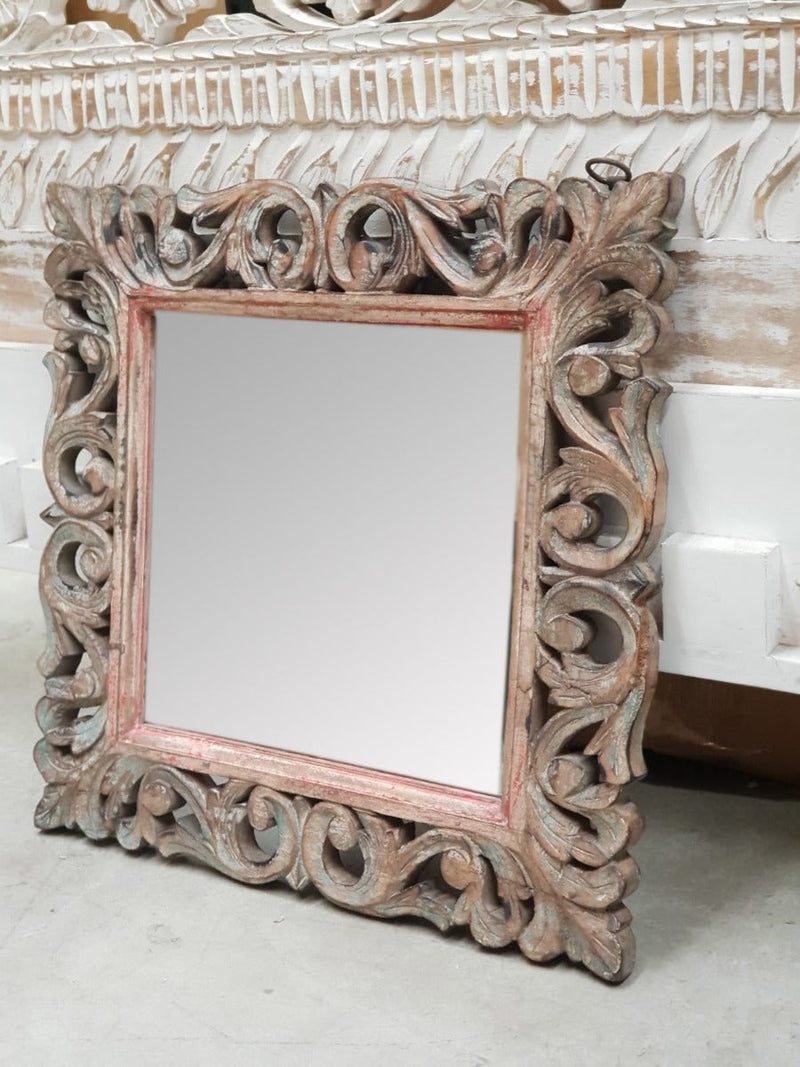Rustic Floral Hand Carved Mirror