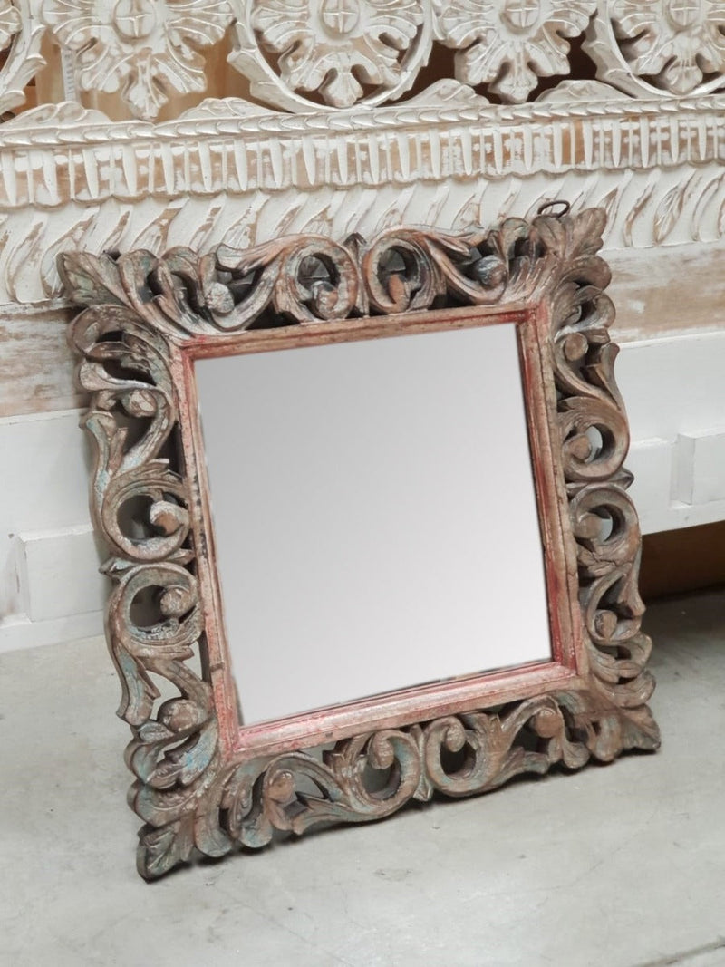 Rustic Floral Hand Carved Mirror