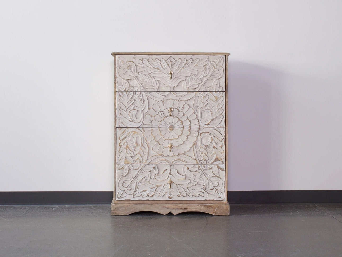 Elegant Floral Hand Carved Indian Chest drawer