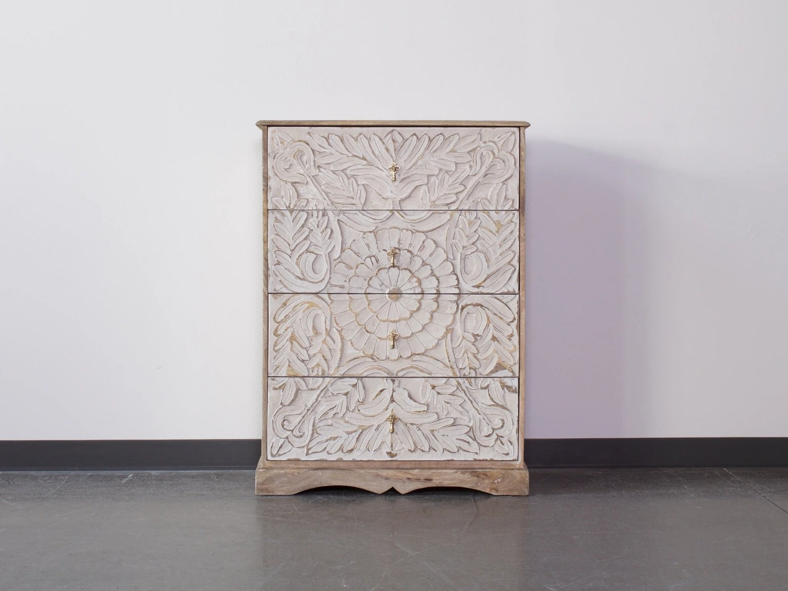 Elegant Floral Hand Carved Indian Chest drawer