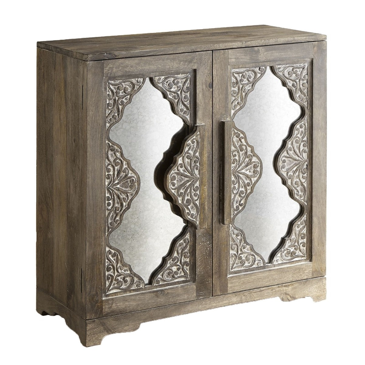 India Hand Carved Mirror Doors Sideboard