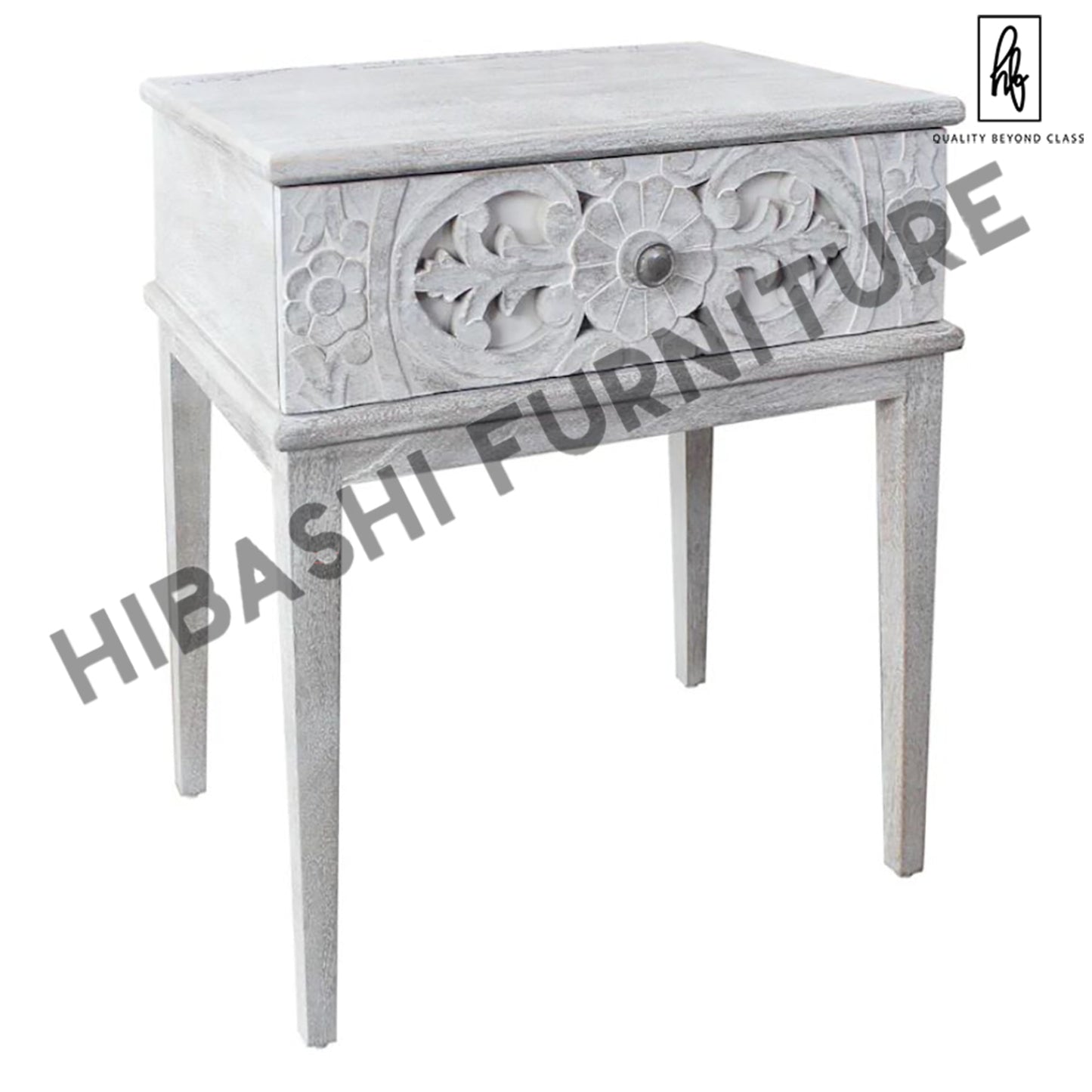 CLARITA Hand Carved Single Drawer Nightstand