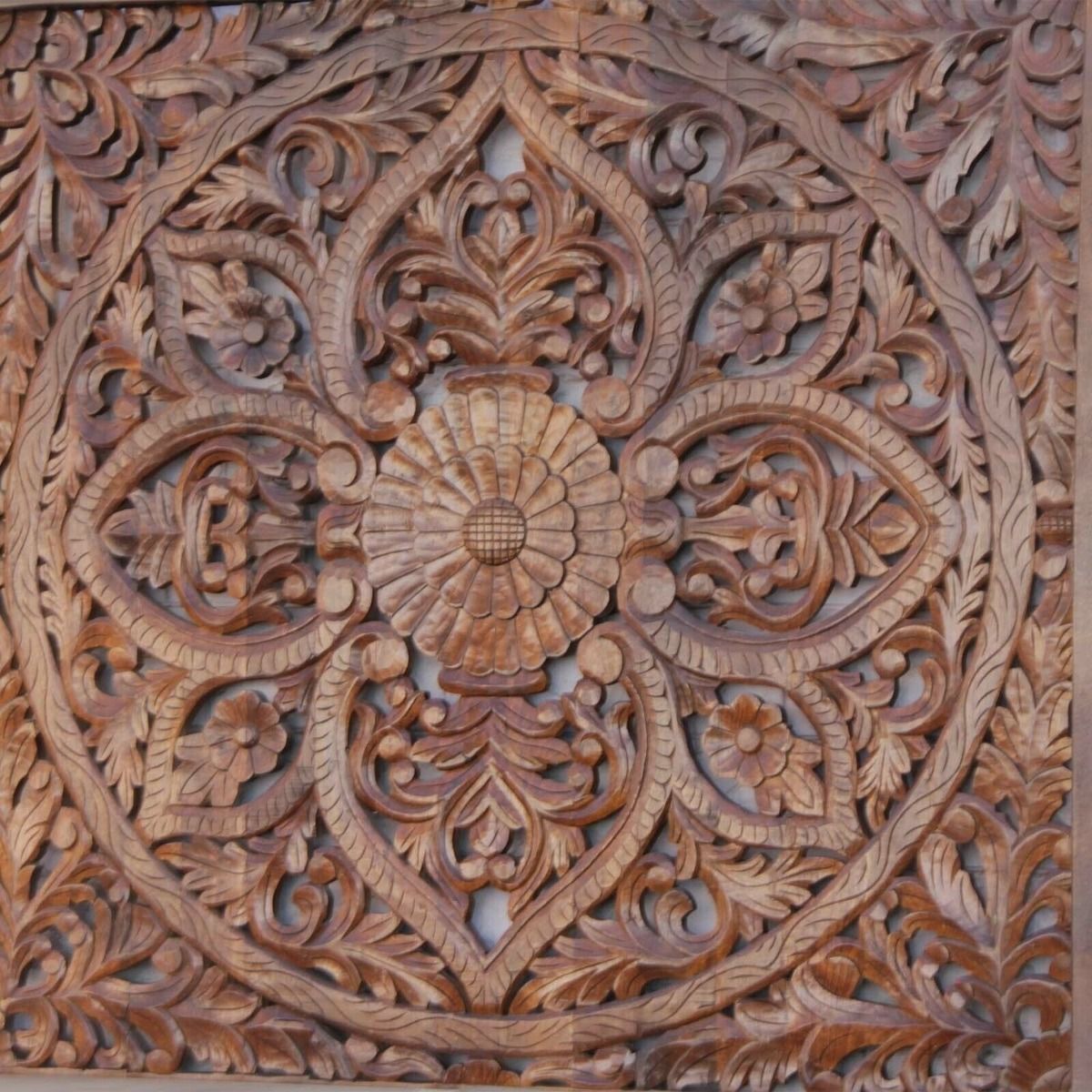 Riffa Hand Carved Indian Solid Wood Panel Bed Frame Queen/King