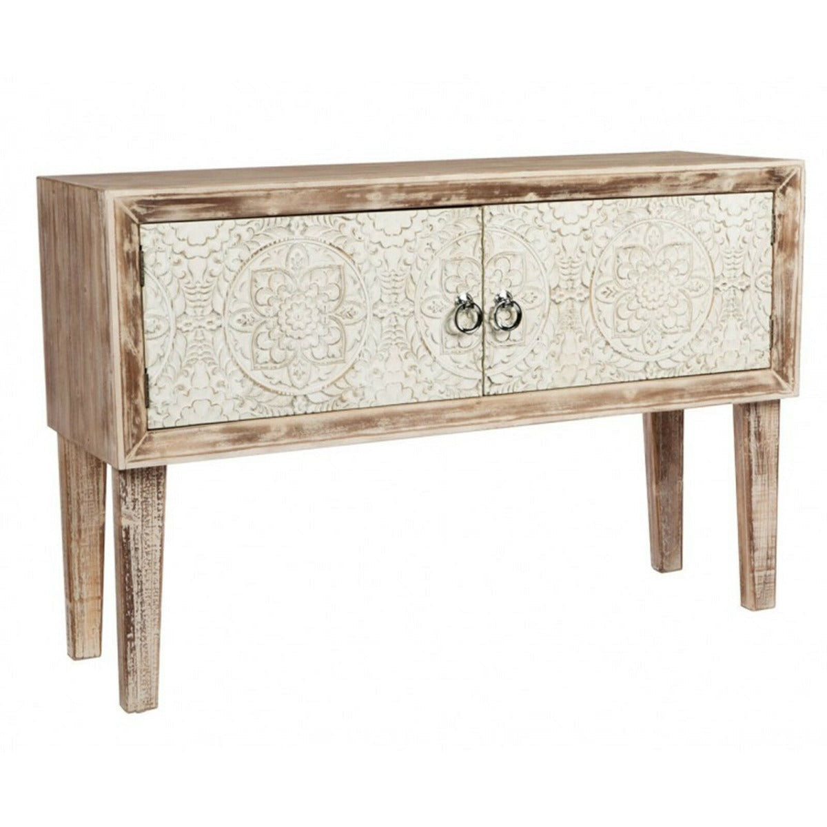 Floral Design Hand Carved Solid Wood Hall Side Table