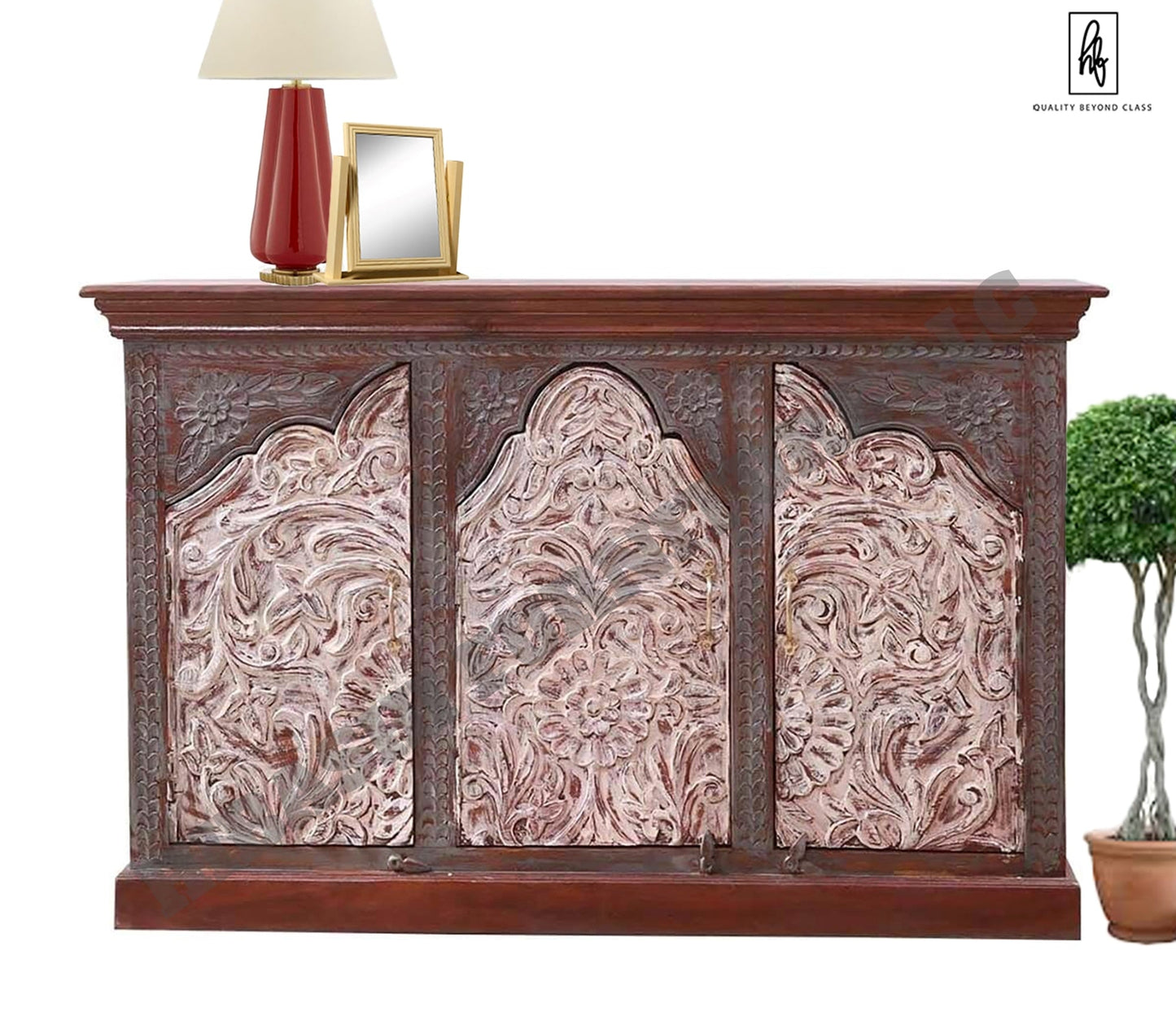 MABOLO Handcrafted 2-Tone Mango Wood 3-door Sideboard Cabinet