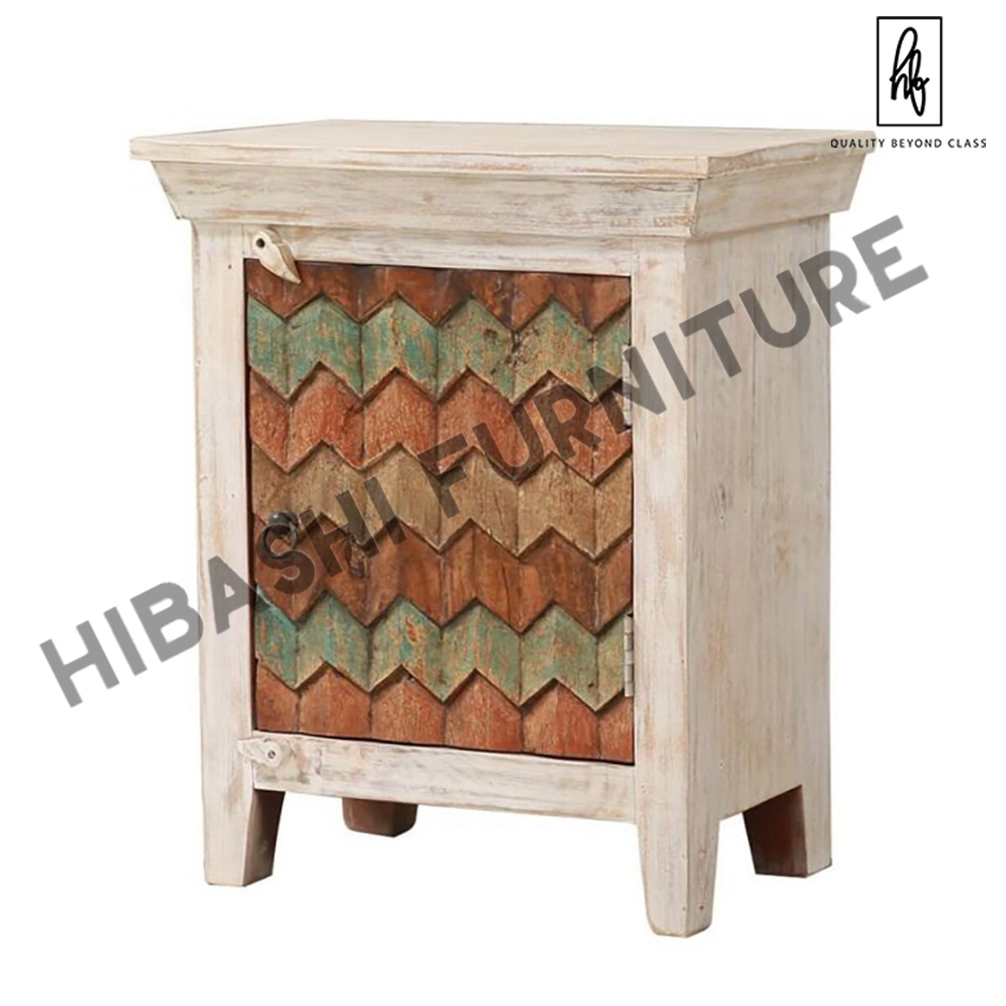 Hopefield Solid Wood White Distressed Bedside Table