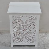 Indian Floral Design Hand Carved Wooden Bedside Table/ Hand Made Nightstand