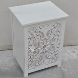 Indian Floral Design Hand Carved Wooden Bedside Table/ Hand Made Nightstand