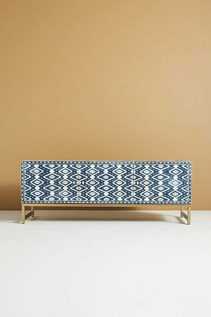 Diamond Bone Inlay Media Console in Blue