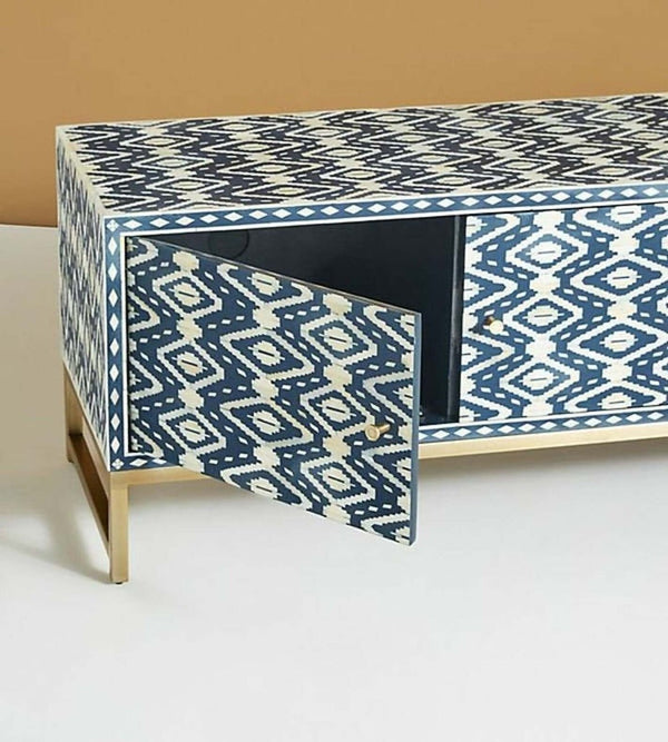 Diamond Bone Inlay Media Console in Blue