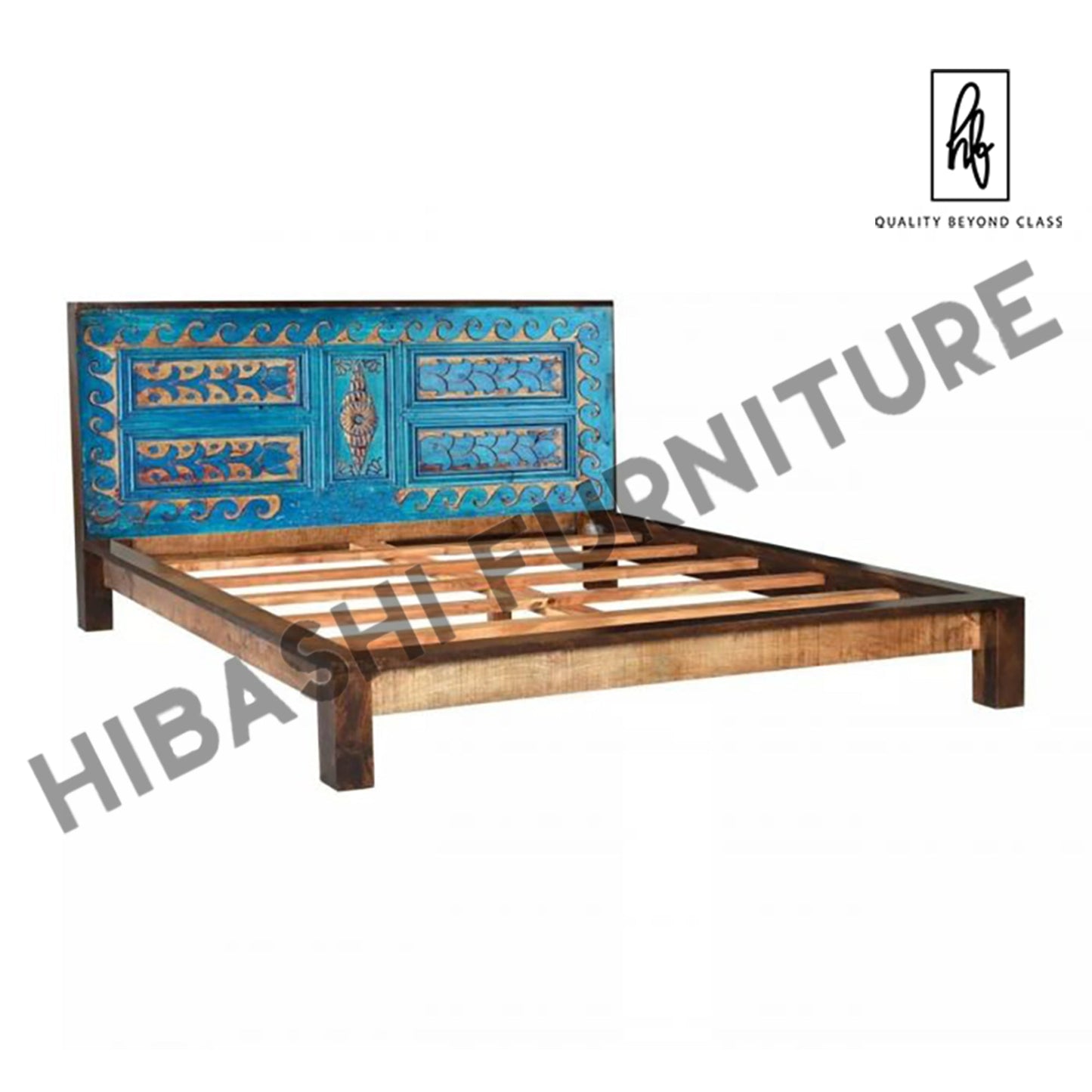 OCEAN Mango Wood Bedframe Hand Carved Bed