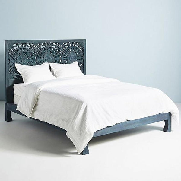 Dynasty Low Line Hand Carved Indian Wooden Bed Frame