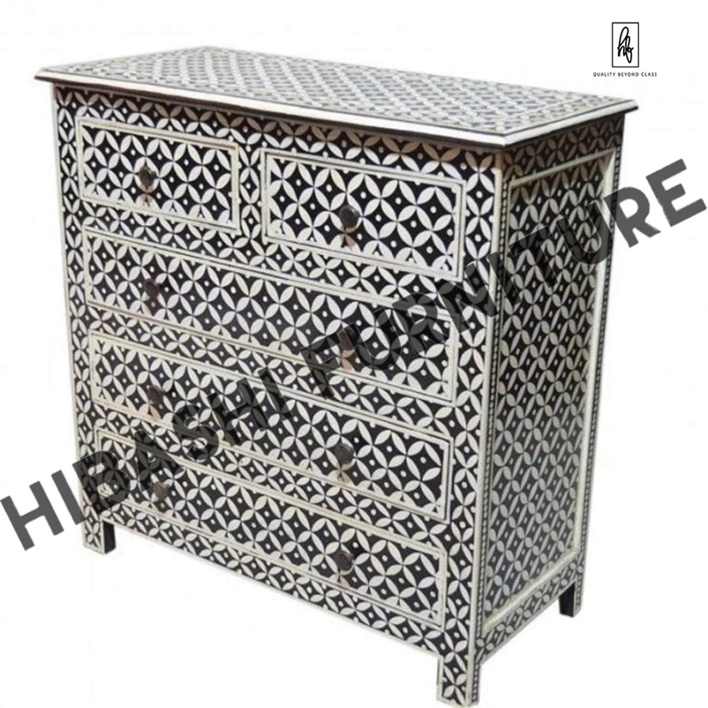 Pandora Bone Inlay Reclaimed Wood Tallboy Chest of 5 Drawers