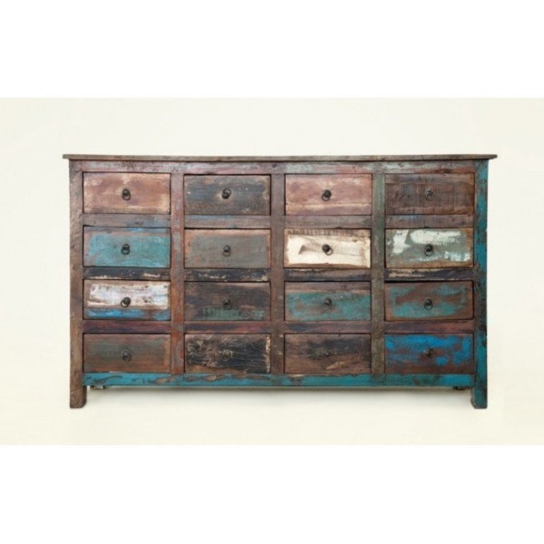 Rustica Reclaimed Timber Sideboard Buffet Table with Chest of 16 Drawers