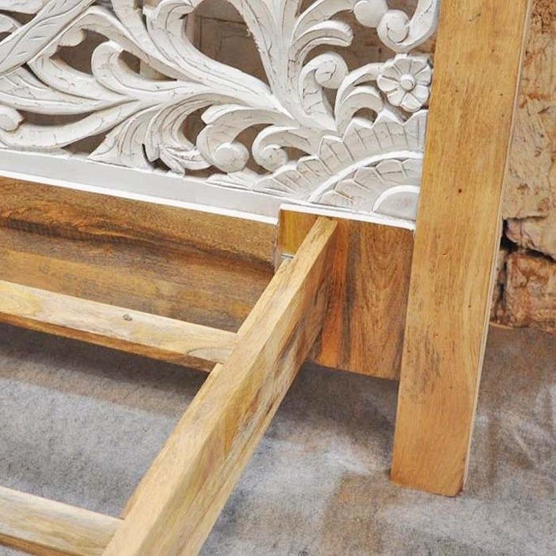Dynasty Carved Indian Solid Wooden Bed Frame Dual Tone