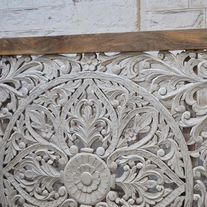 Dynasty Carved Indian Solid Wooden Bed Frame Dual Tone