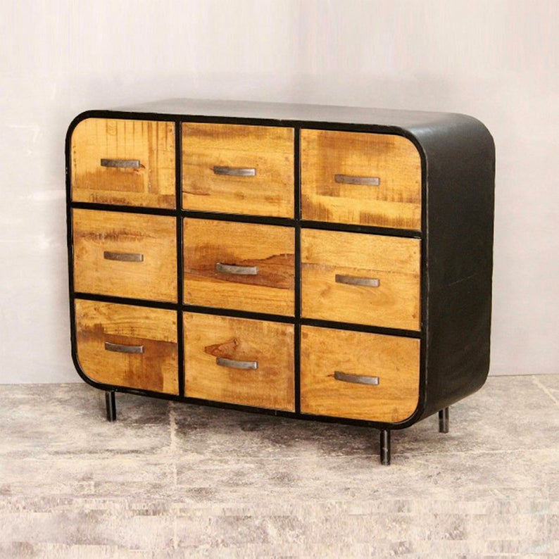 MILLER Industrial Timber Iron Chest of Drawers