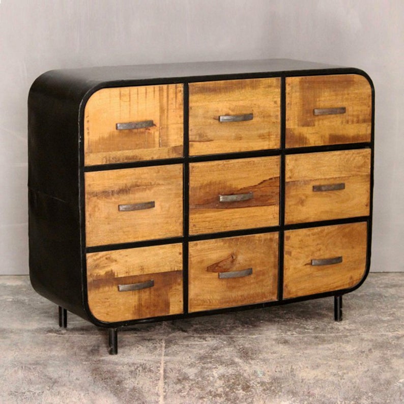 MILLER Industrial Timber Iron Chest of Drawers