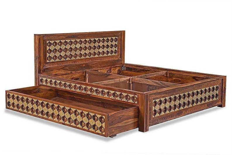 Mogra Antique Brass Work Solid Wood Brass Bed