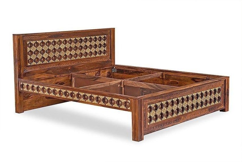 Mogra Antique Brass Work Solid Wood Brass Bed