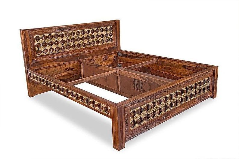 Mogra Antique Brass Work Solid Wood Brass Bed