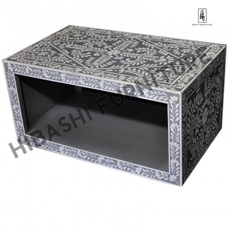 Pandora Bone inlay Gray Floral Coffee Table