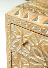 Mughal Garden Geometrical Carved Natural 2 Tone Bedside / Nightstand