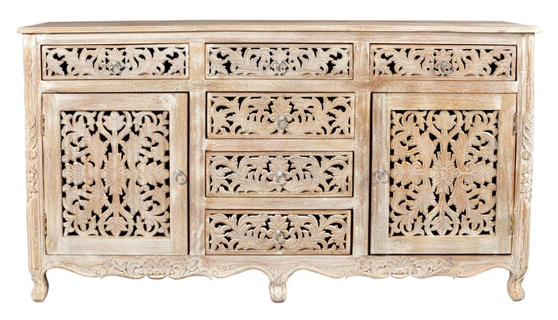 Hand carved Indian solid wooden Nadia 6 drawers combo dresser