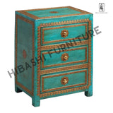 Ari Indian Solid Mango Wood Hand Carved Brass fitting Bedside Cabinet