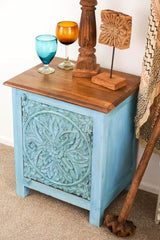 DAHLIA MIndian Wooden Hand Carved Bedside Cabinet