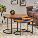 CATICLAN Industrial Handcrafted Mango Wood Nested Tables, Set of 2, Honey Brown and Black
