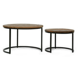 CATICLAN Industrial Handcrafted Mango Wood Nested Tables, Set of 2, Honey Brown and Black