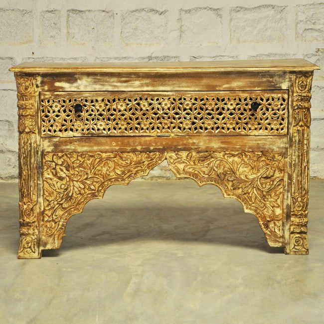 Mehrab Style Carved Hall Table with One Drawer