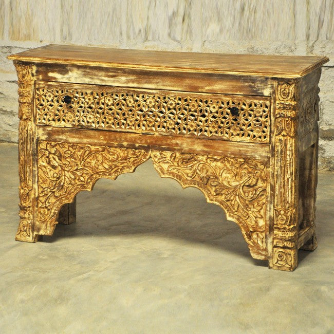 Mehrab Style Carved Hall Table with One Drawer