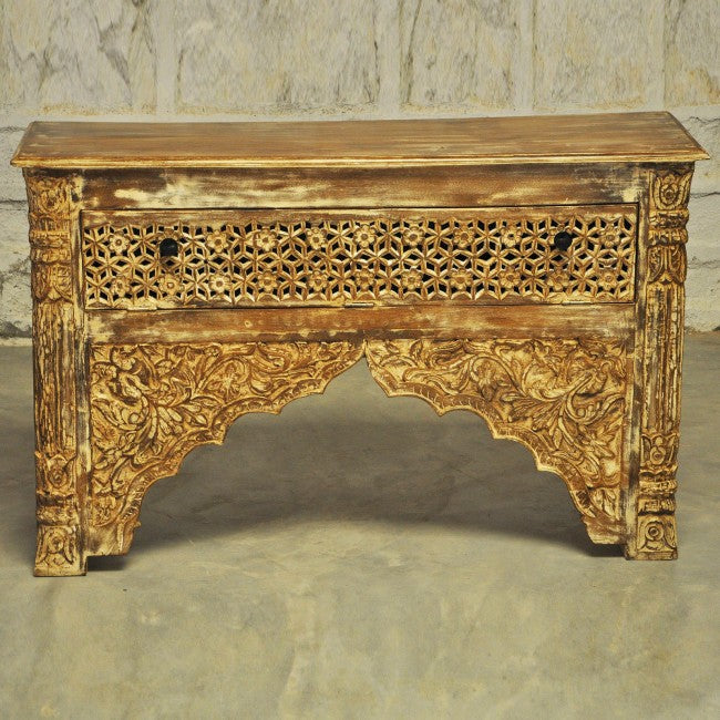 Mehrab Style Carved Hall Table with One Drawer